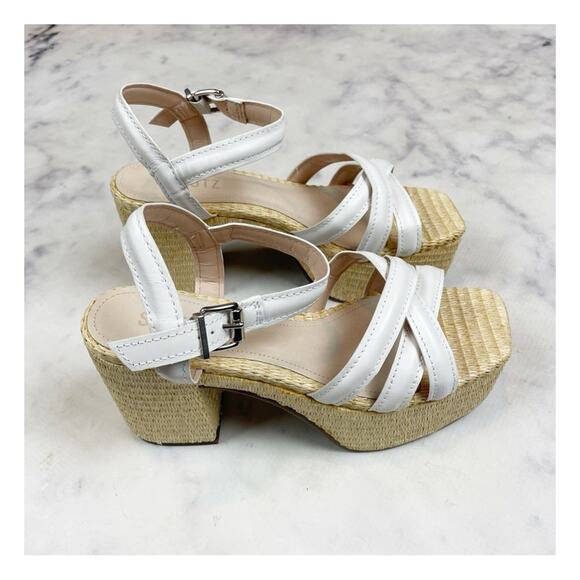 Schutz Stacie White Crisscross Leather Strap Raffia Heel Platform Sandals NWOB - Picture 3 of 10